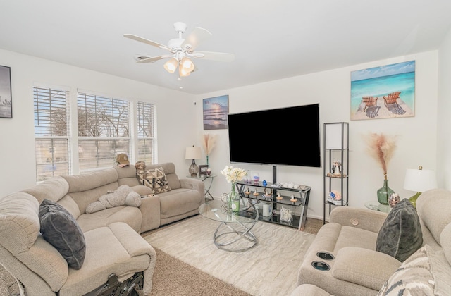 living room with ceiling fan