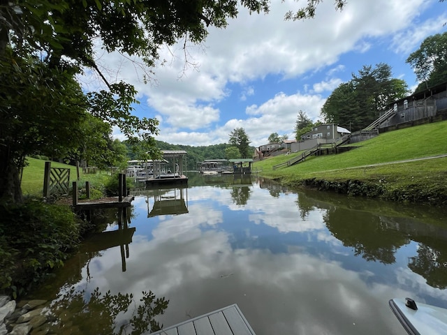 view of water feature featuring a dock