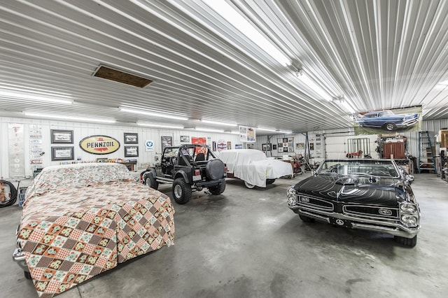 garage with metal wall