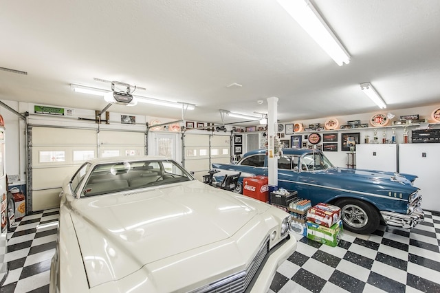 garage with a garage door opener