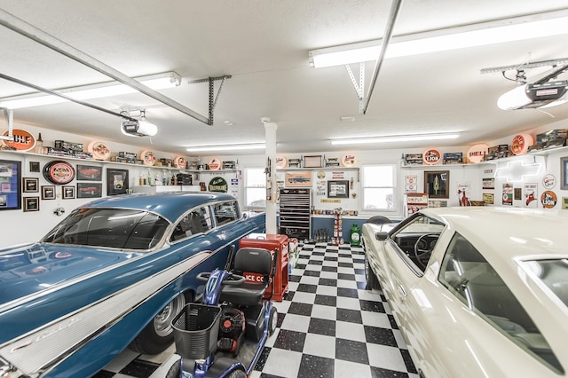 garage with a garage door opener