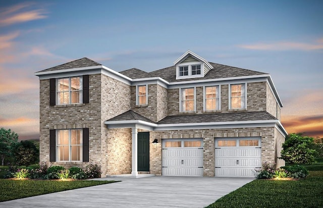 view of front facade featuring a garage, concrete driveway, and brick siding