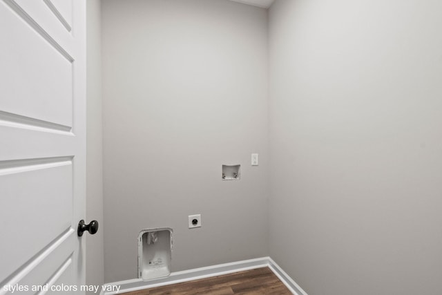 laundry area featuring washer hookup, dark wood-type flooring, hookup for an electric dryer, laundry area, and baseboards