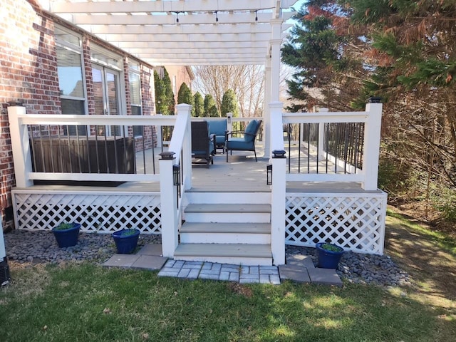 wooden terrace featuring a pergola