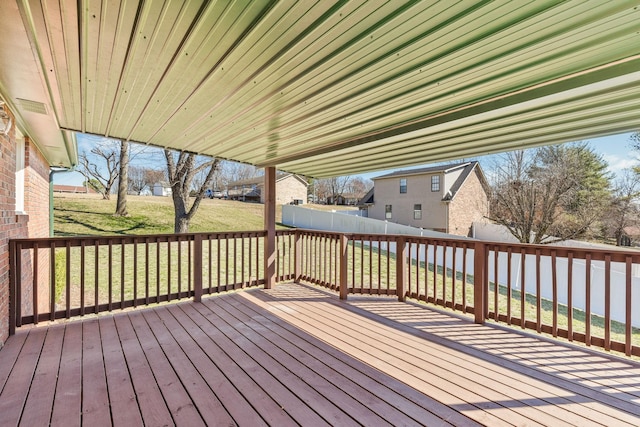 wooden deck featuring a yard and fence