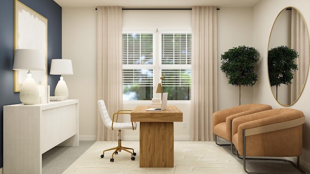 home office featuring carpet floors and baseboards