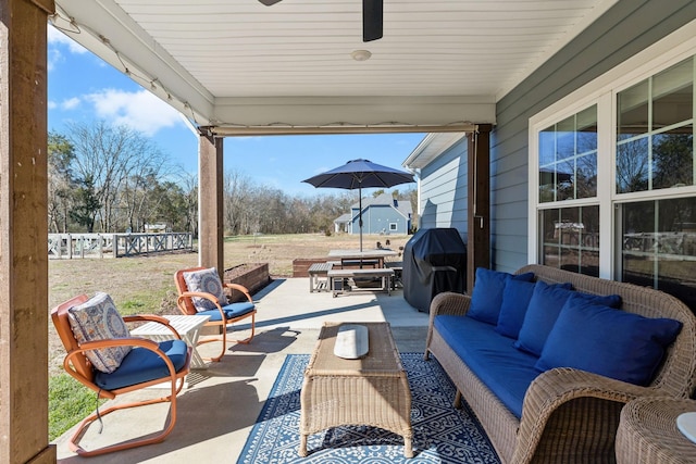 view of patio featuring an outdoor living space and area for grilling