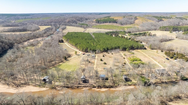 drone / aerial view featuring a rural view and a water view