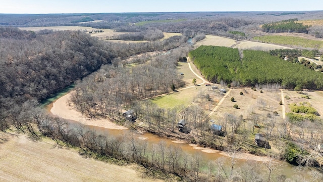 aerial view featuring a water view and a rural view