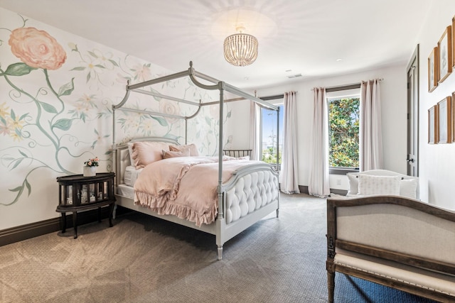 carpeted bedroom with visible vents and baseboards