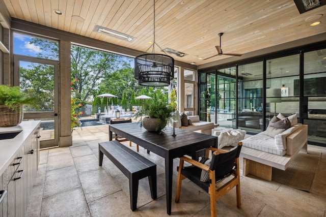 sunroom / solarium with wooden ceiling