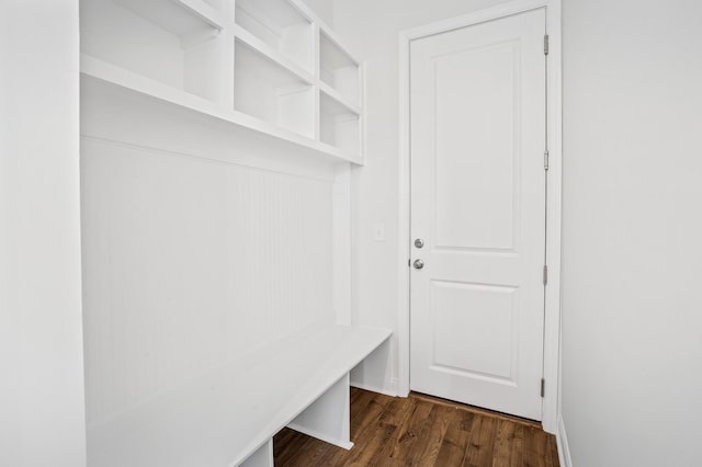 mudroom featuring dark wood finished floors