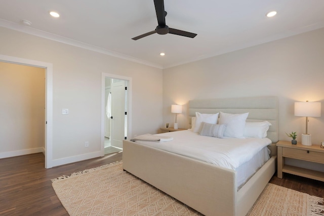 bedroom featuring recessed lighting, wood finished floors, and baseboards