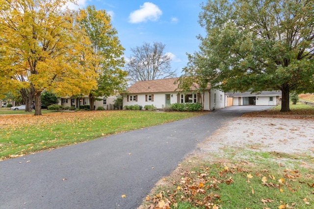 ranch-style house featuring a front yard and driveway