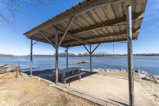 view of dock with a water view