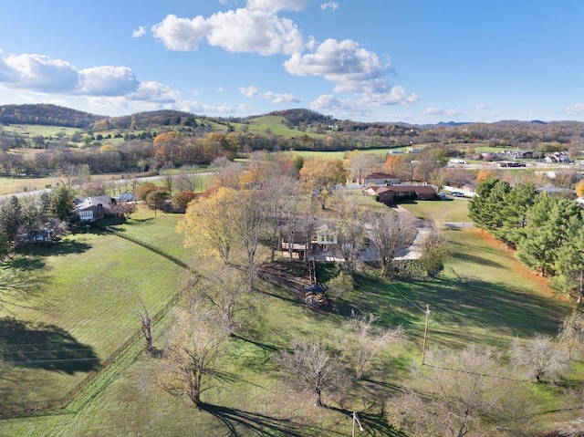 birds eye view of property with a rural view and a mountain view