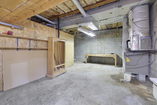 unfinished basement with heating unit