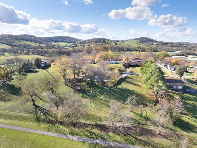 bird's eye view featuring a rural view and a mountain view