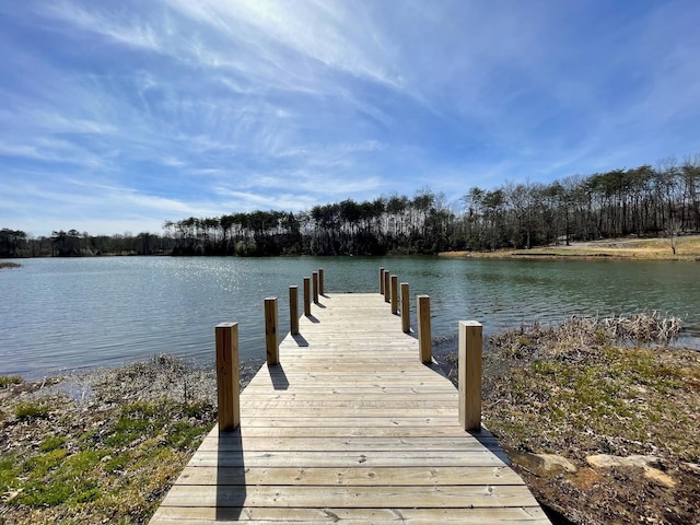 view of dock with a water view