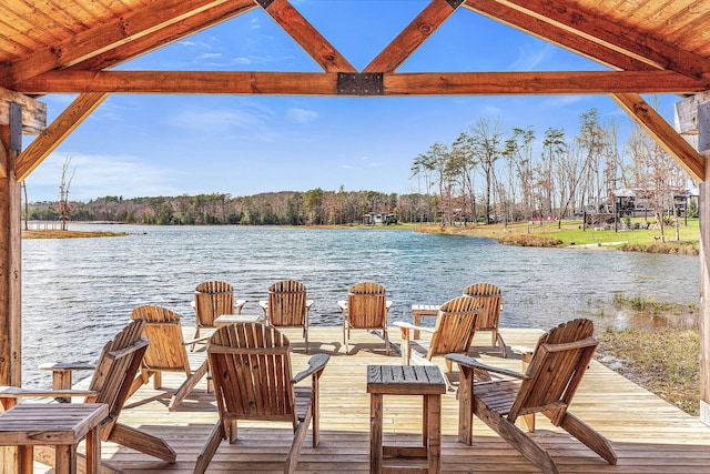 dock area with a water view