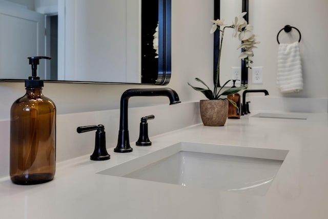 interior details featuring double vanity and a sink