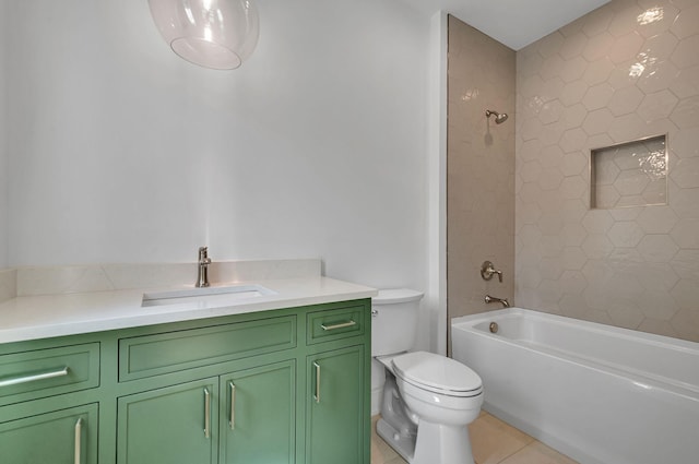 full bathroom with toilet, tile patterned flooring, vanity, and bathing tub / shower combination