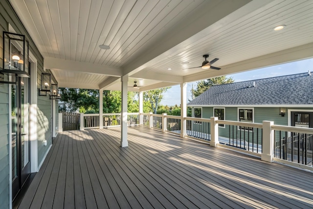 wooden terrace with ceiling fan