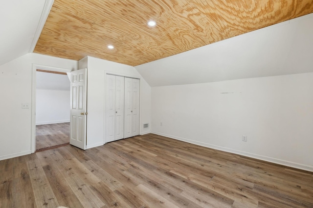 120 Wilkerson Ln, Portland, TN 37148 - additional living space featuring lofted ceiling, wooden ceiling, wood finished floors, visible vents, and baseboards