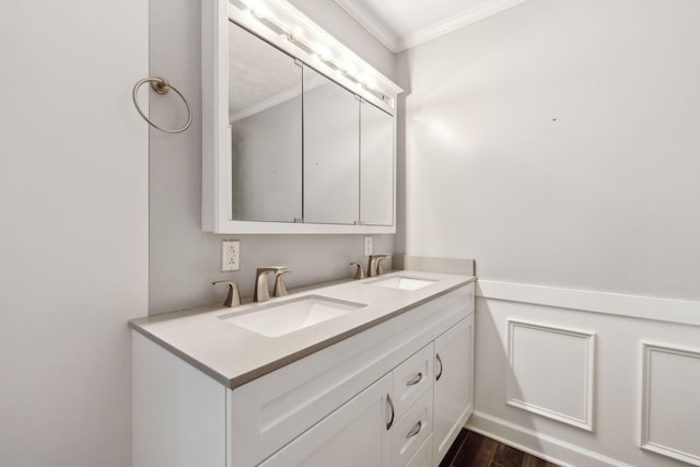 120 Wilkerson Ln, Portland, TN 37148 - bathroom with crown molding, wood finished floors, a sink, and double vanity