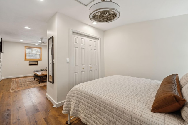 120 Wilkerson Ln, Portland, TN 37148 - bedroom with recessed lighting, a closet, wood-type flooring, ceiling fan, and baseboards