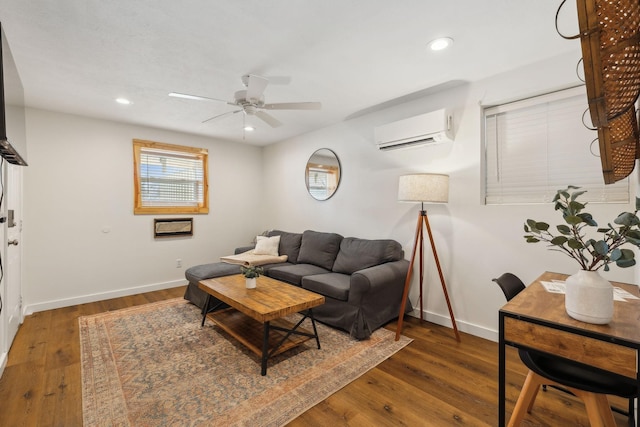 120 Wilkerson Ln, Portland, TN 37148 - living room featuring recessed lighting, a wall mounted air conditioner, wood finished floors, and baseboards