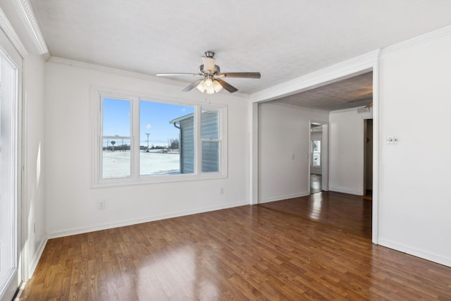 120 Wilkerson Ln, Portland, TN 37148 - empty room featuring ornamental molding, ceiling fan, baseboards, and wood finished floors