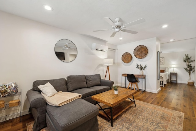 120 Wilkerson Ln, Portland, TN 37148 - living room with recessed lighting, a wall unit AC, wood-type flooring, and baseboards