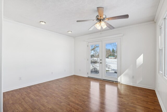 120 Wilkerson Ln, Portland, TN 37148 - unfurnished room with ceiling fan, wood finished floors, baseboards, ornamental molding, and french doors