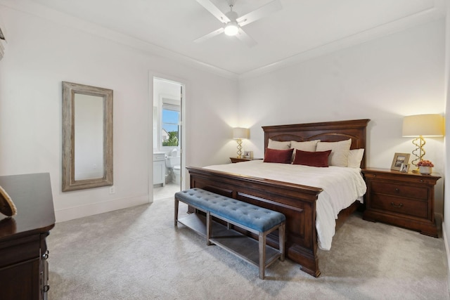 6324 Percheron Ln, Arrington, TN 37014 - bedroom featuring crown molding, light colored carpet, a ceiling fan, connected bathroom, and baseboards
