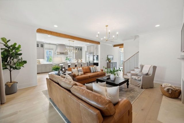 6324 Percheron Ln, Arrington, TN 37014 - living area featuring ornamental molding, recessed lighting, light wood-style floors, and a notable chandelier