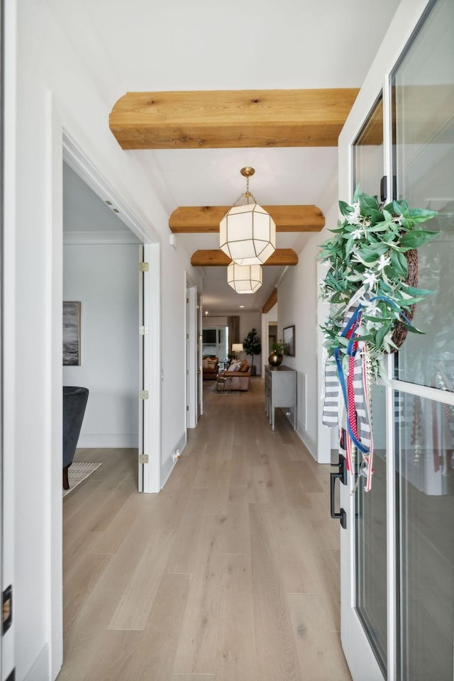 6324 Percheron Ln, Arrington, TN 37014 - corridor with light wood finished floors, beamed ceiling, and baseboards