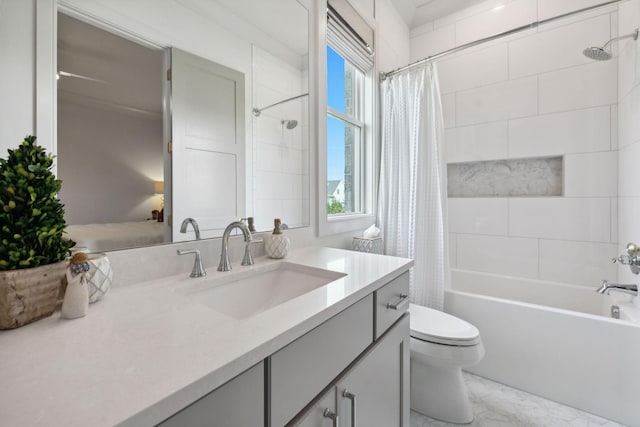 6324 Percheron Ln, Arrington, TN 37014 - bathroom with shower / bath combo, marble finish floor, vanity, and toilet