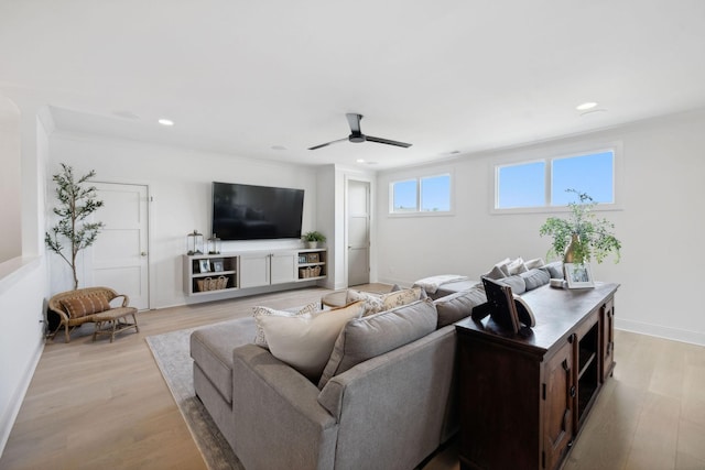 6324 Percheron Ln, Arrington, TN 37014 - living area featuring light wood-style floors, baseboards, a ceiling fan, and recessed lighting