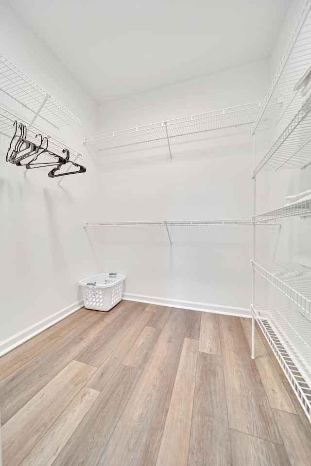 walk in closet with wood finished floors