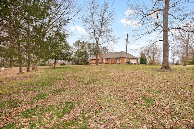 view of yard with a garage