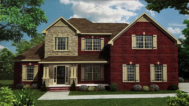 view of front of property with stone siding and brick siding