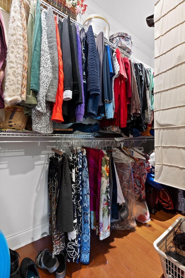 walk in closet featuring wood finished floors