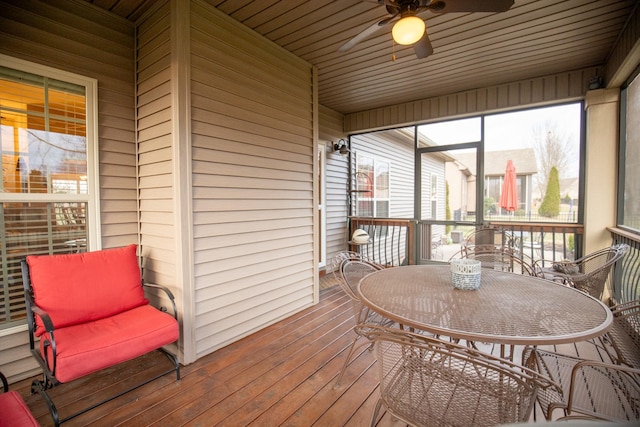 sunroom / solarium with a ceiling fan