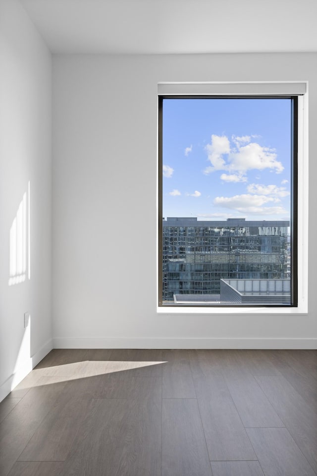 empty room with plenty of natural light, baseboards, and wood finished floors