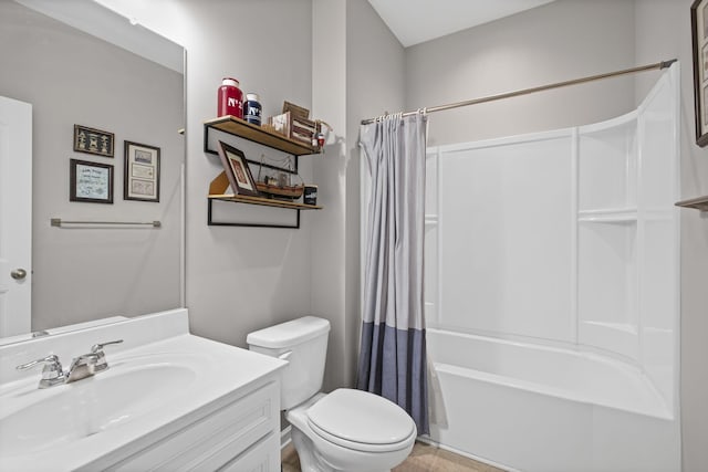 full bathroom featuring toilet, shower / tub combo, and vanity