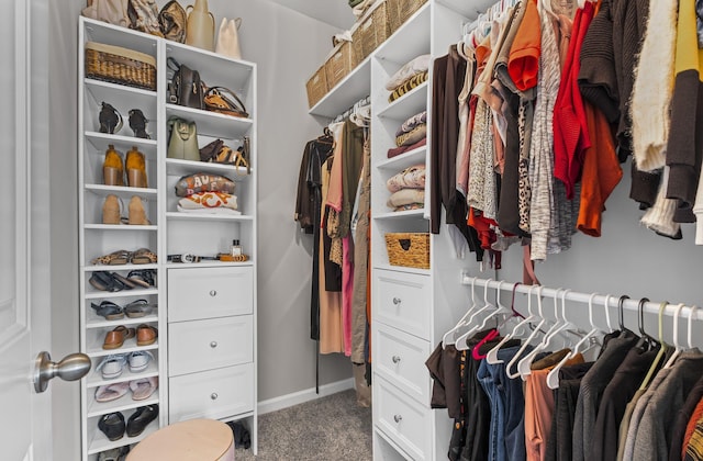 spacious closet with carpet