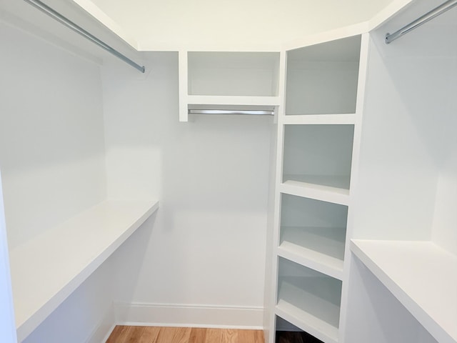 walk in closet with wood finished floors