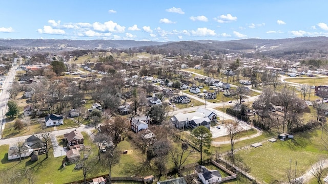 aerial view featuring a residential view and a mountain view