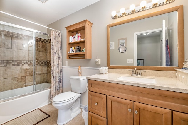 full bathroom with tile patterned flooring, vanity, toilet, and shower / bath combo